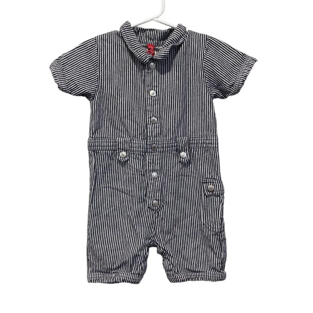 Hanna Andersson Toddler Baby Boy One-Piece BLUE Railroad Stripe Romper 80, 18-24 - Picture 1 of 7